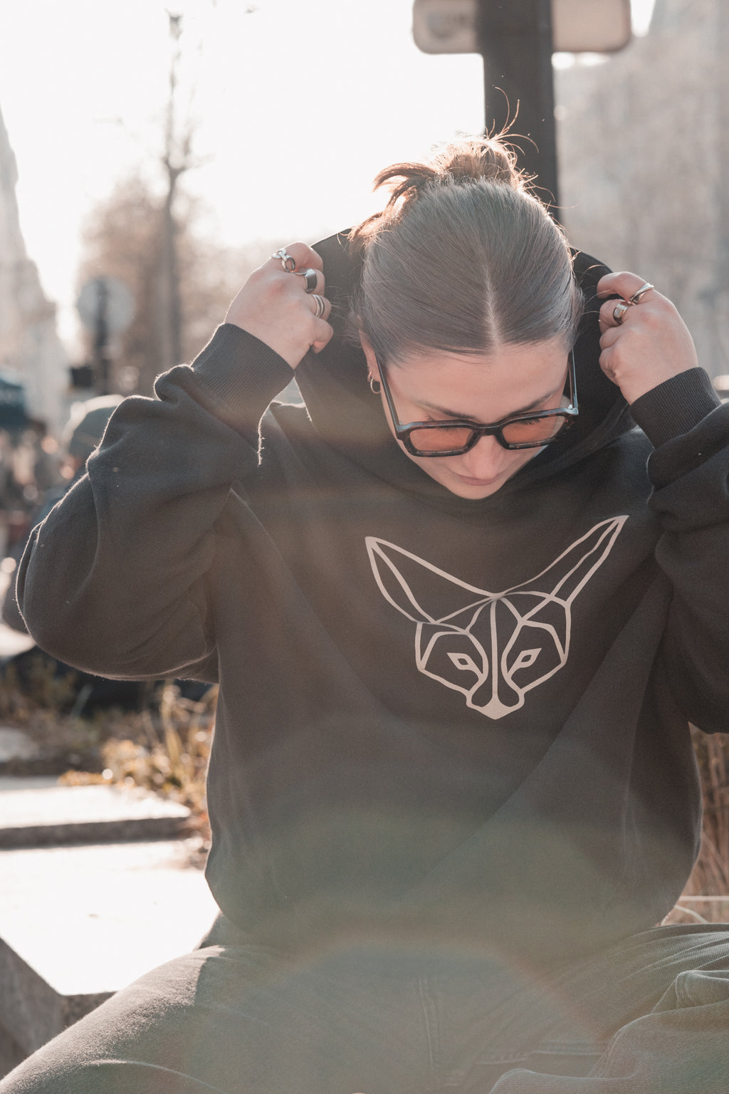 Oversized Black Hoodie Printé - SHINY HOODY